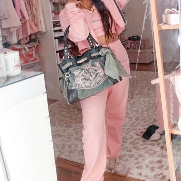 Vintage Y2K Juicy Couture Velour Pink & Gray Bag/Purse - Picture 3 of 3